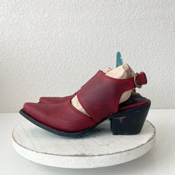 Lane PLAIN JANE Red Slingback Mule Womens Cowboy Boots 7.5 Western Cowgirl Ankle - Picture 4 of 12